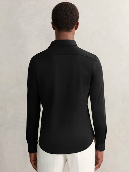 Cotton-Jersey Button-Through Shirt in Black | Reiss Men Popular
