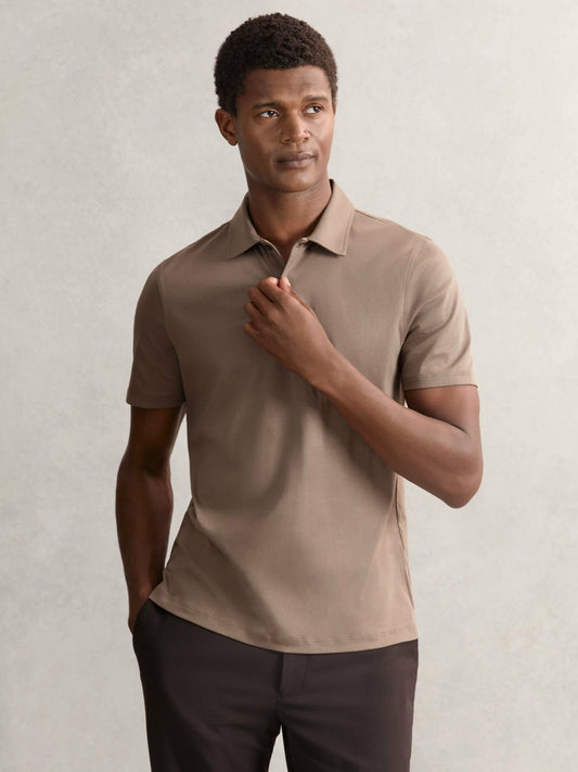 Cotton Short-Sleeve Polo Shirt in Taupe Brown | Reiss Men New