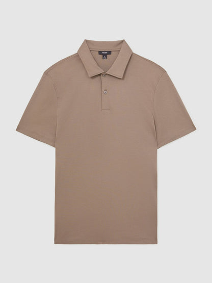 Cotton Short-Sleeve Polo Shirt in Taupe Brown | Reiss Men New