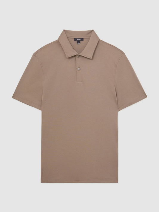 Cotton Short-Sleeve Polo Shirt in Taupe Brown | Reiss Men New