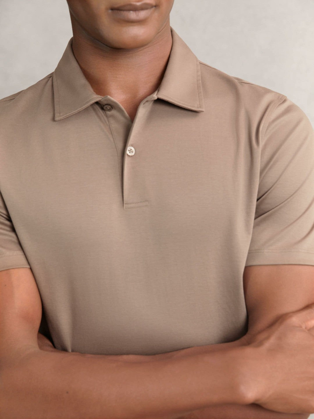 Cotton Short-Sleeve Polo Shirt in Taupe Brown | Reiss Men New