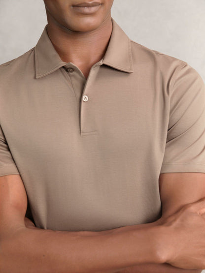 Cotton Short-Sleeve Polo Shirt in Taupe Brown | Reiss Men New