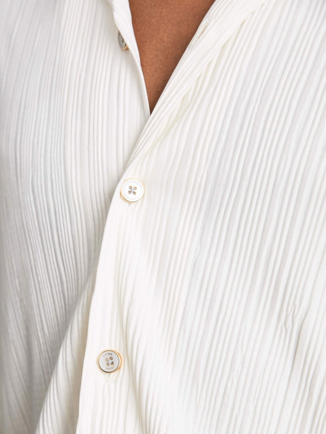 Plissé Cuban-Collar Long-Sleeve Shirt in Off White | Reiss Men Signature