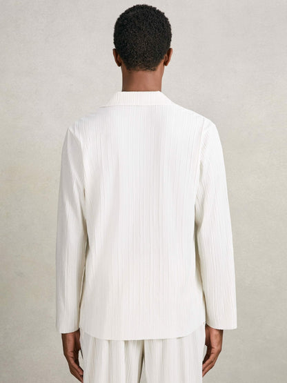 Plissé Cuban-Collar Long-Sleeve Shirt in Off White | Reiss Men Signature