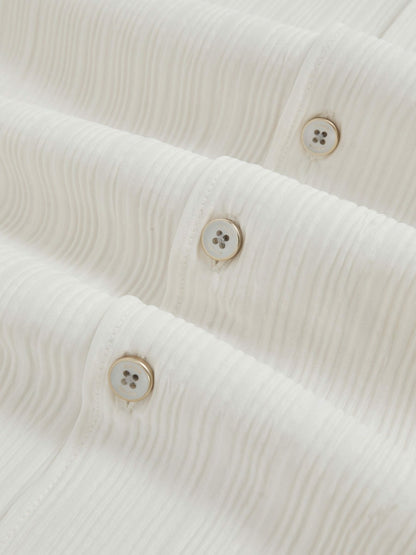 Plissé Cuban-Collar Long-Sleeve Shirt in Off White | Reiss Men Signature