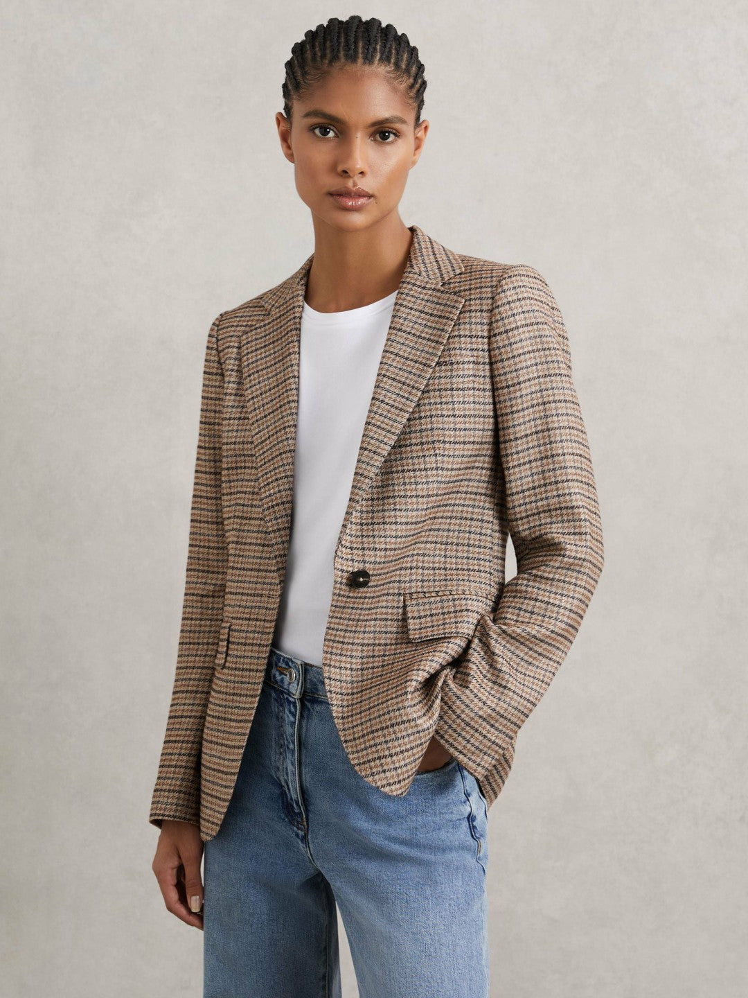 Jacket in Neutral Check | Reiss Women Exclusive