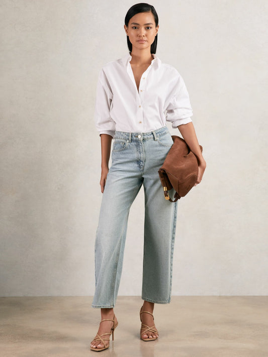 Petite Mid-Rise Straight-Leg Jeans in Pale Blue | Reiss Women New