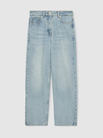 Petite Mid-Rise Straight-Leg Jeans in Pale Blue | Reiss Women New