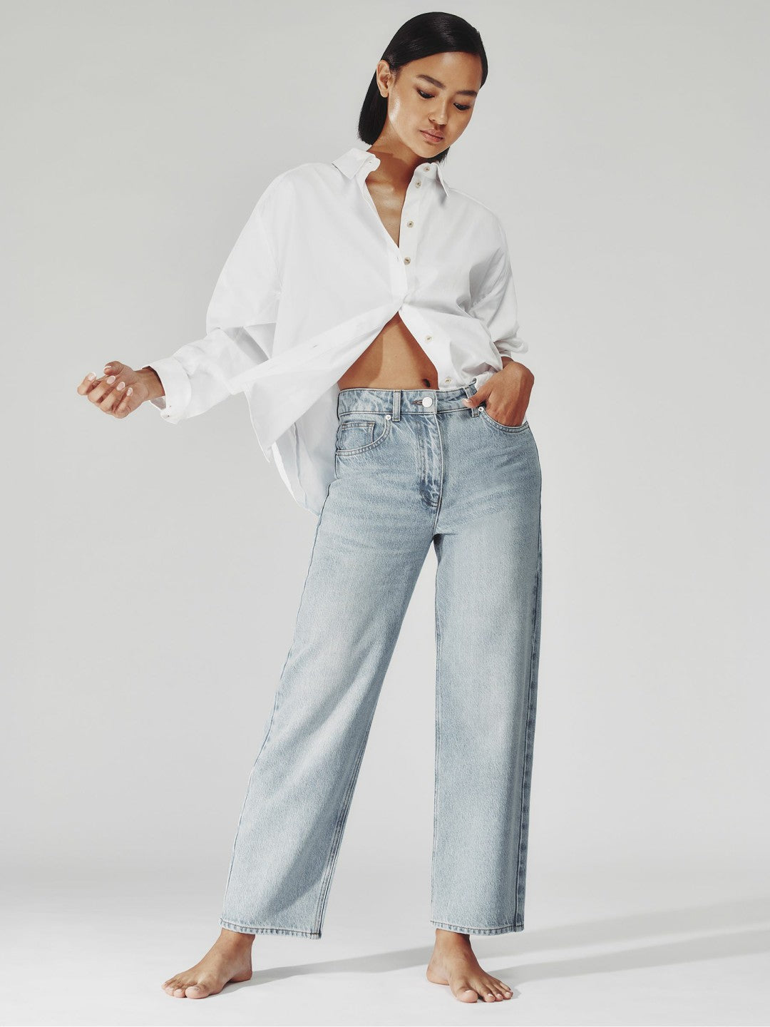 Petite Mid-Rise Straight-Leg Jeans in Pale Blue | Reiss Women New