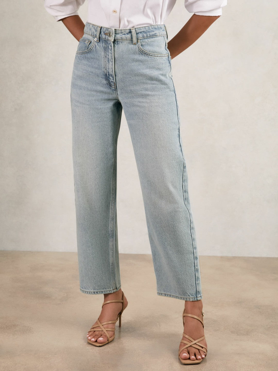 Petite Mid-Rise Straight-Leg Jeans in Pale Blue | Reiss Women New