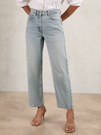 Petite Mid-Rise Straight-Leg Jeans in Pale Blue | Reiss Women New