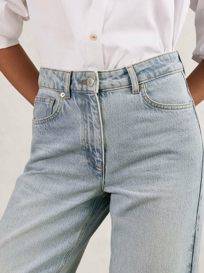 Petite Mid-Rise Straight-Leg Jeans in Pale Blue | Reiss Women New