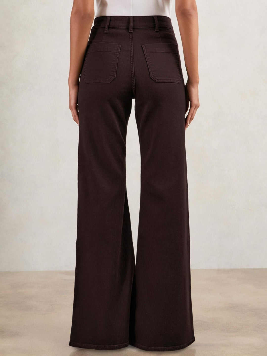 Petite Patch-Pocket Flared Jeans in Burgundy | Reiss Women New