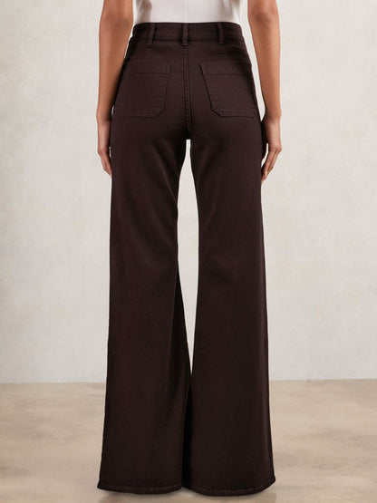 Petite Patch-Pocket Flared Jeans in Burgundy | Reiss Women New