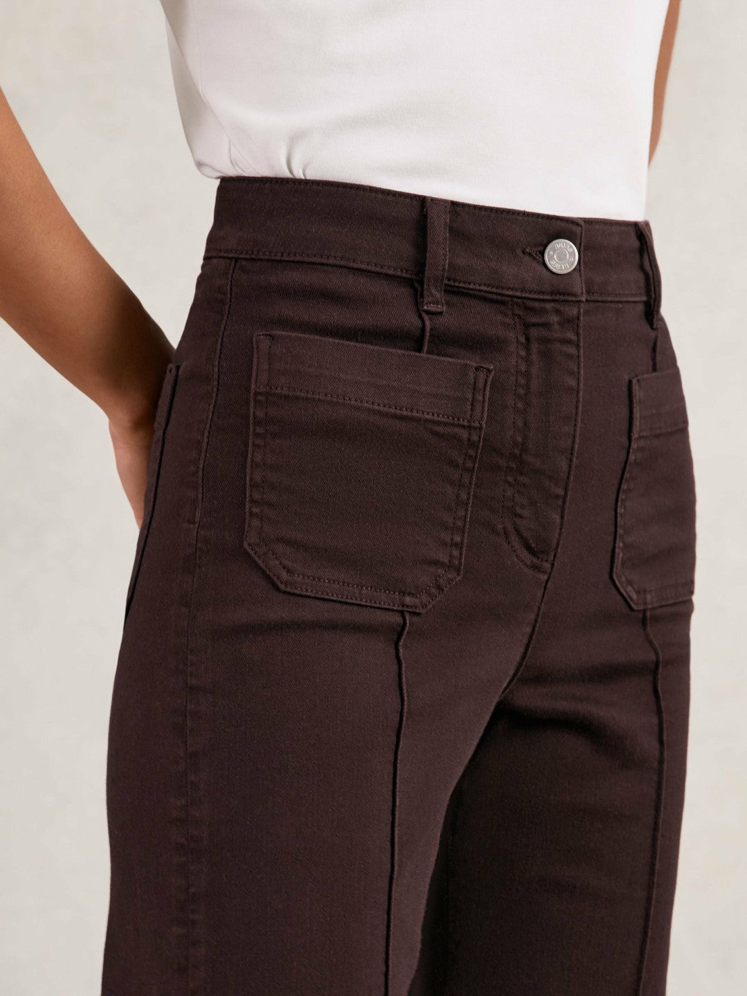 Petite Patch-Pocket Flared Jeans in Burgundy | Reiss Women New