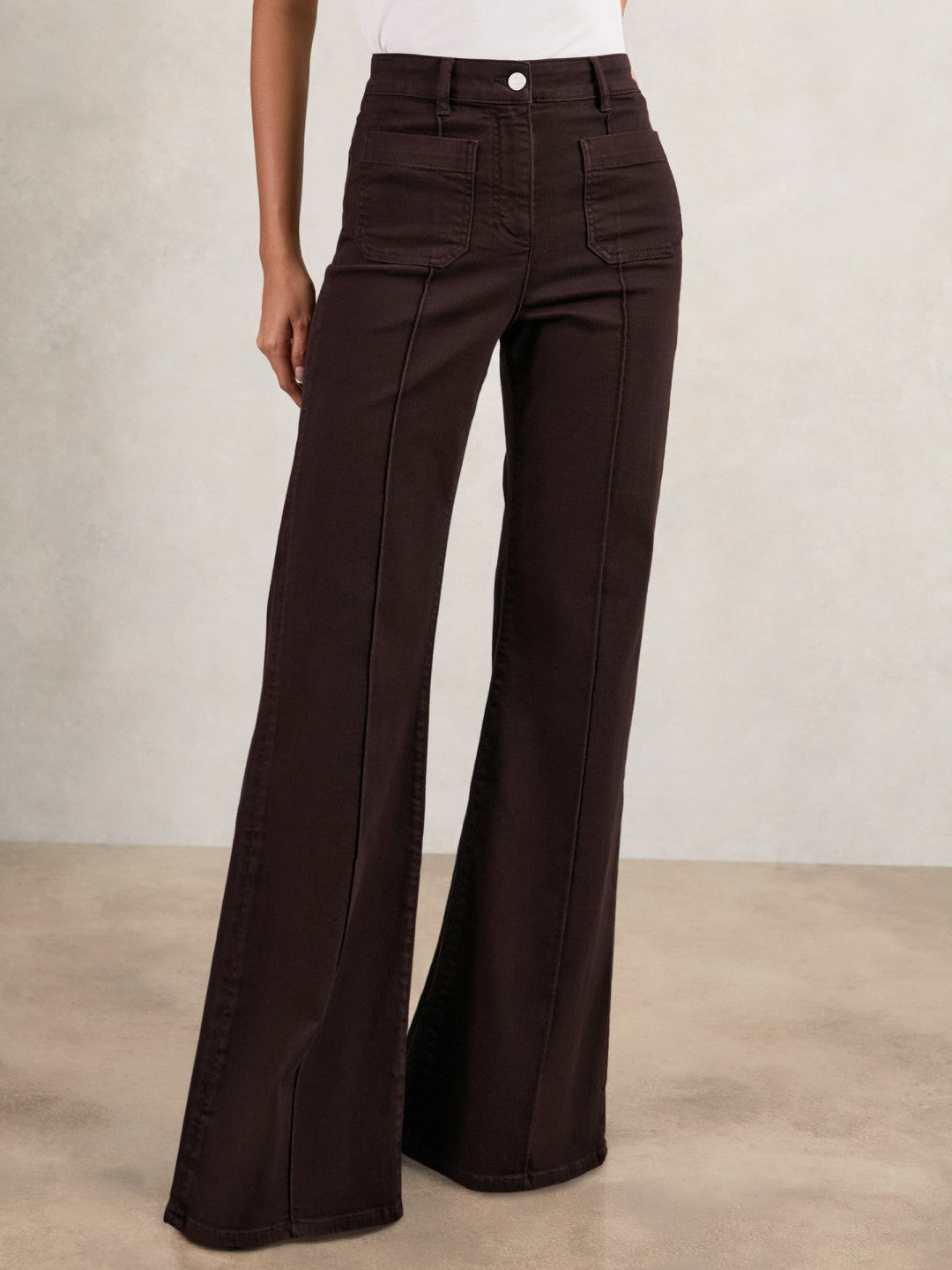 Petite Patch-Pocket Flared Jeans in Burgundy | Reiss Women New