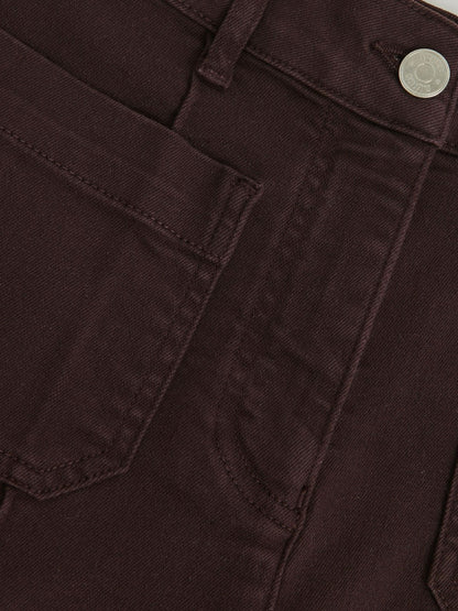 Petite Patch-Pocket Flared Jeans in Burgundy | Reiss Women New