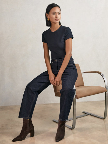 Petite Mid-Rise Straight-Leg Jeans in Dark Blue | Reiss Women Trending