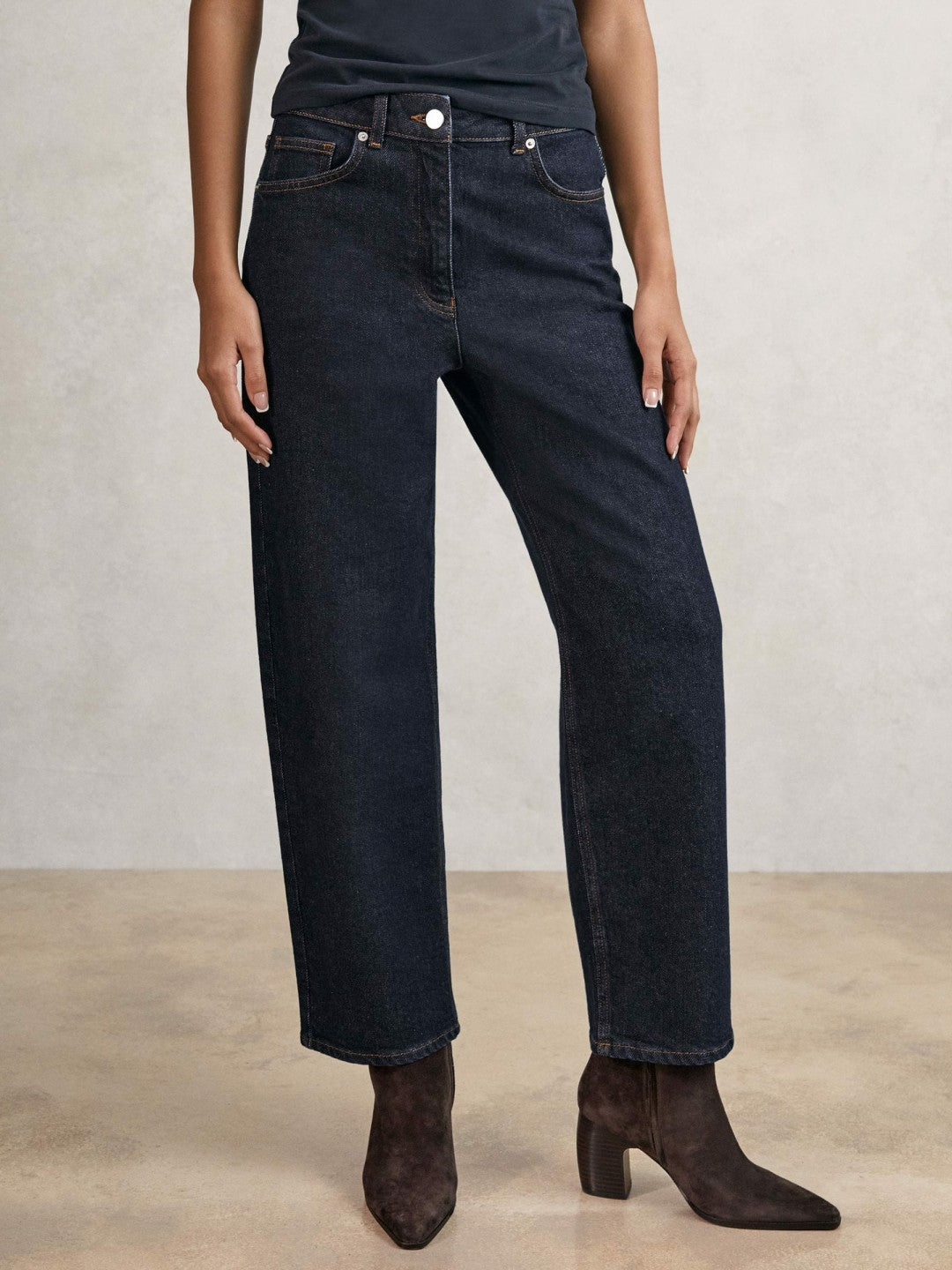 Petite Mid-Rise Straight-Leg Jeans in Dark Blue | Reiss Women Trending