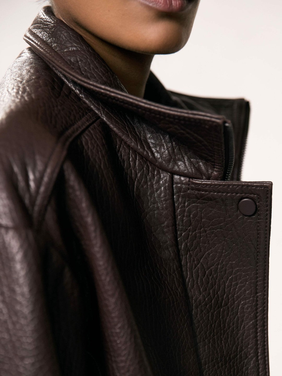 Oversize Grained-Leather Bomber Jacket in Burgundy | Reiss Women Recommended