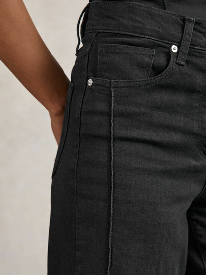 Petite Stretch-Cotton Wide-Leg Jeans in Black | Reiss Women New