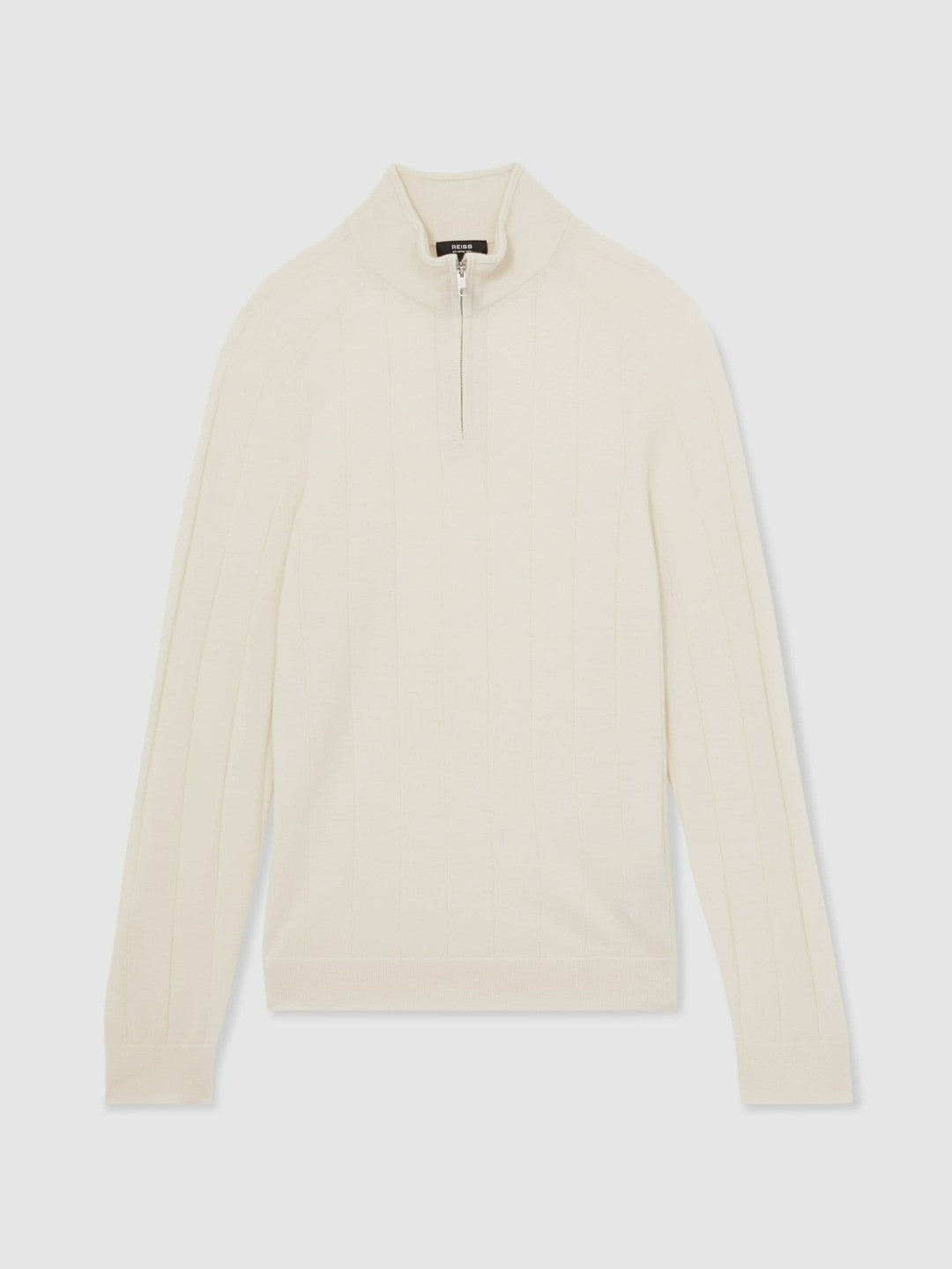 Merino Wool Wide-Rib Half-Zip Jumper in Bianco | Reiss Men Signature