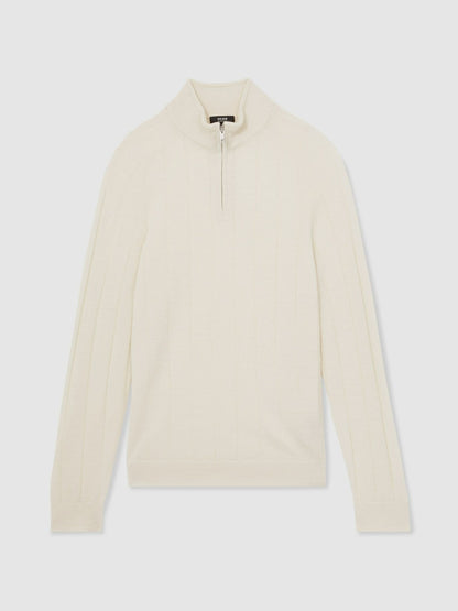Merino Wool Wide-Rib Half-Zip Jumper in Bianco | Reiss Men Signature