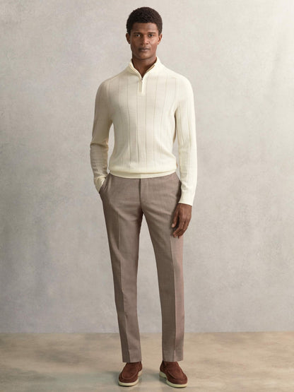Merino Wool Wide-Rib Half-Zip Jumper in Bianco | Reiss Men Signature