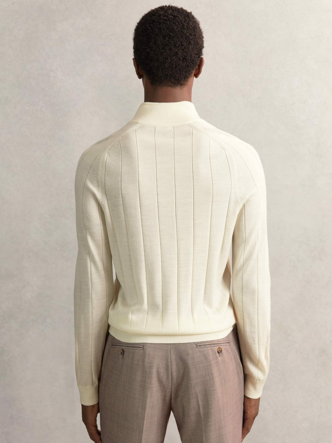 Merino Wool Wide-Rib Half-Zip Jumper in Bianco | Reiss Men Signature