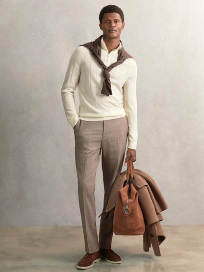Merino Wool Wide-Rib Half-Zip Jumper in Bianco | Reiss Men Signature