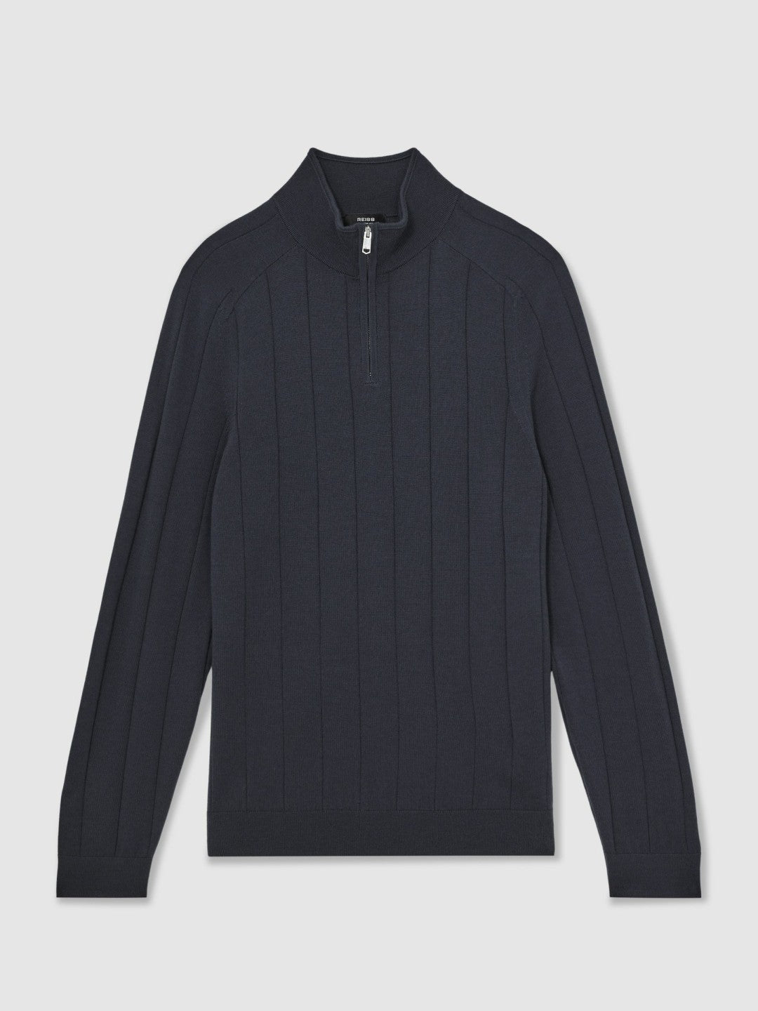 Merino Wool Wide-Rib Half-Zip Jumper in Airforce Blue | Reiss Men Best Seller