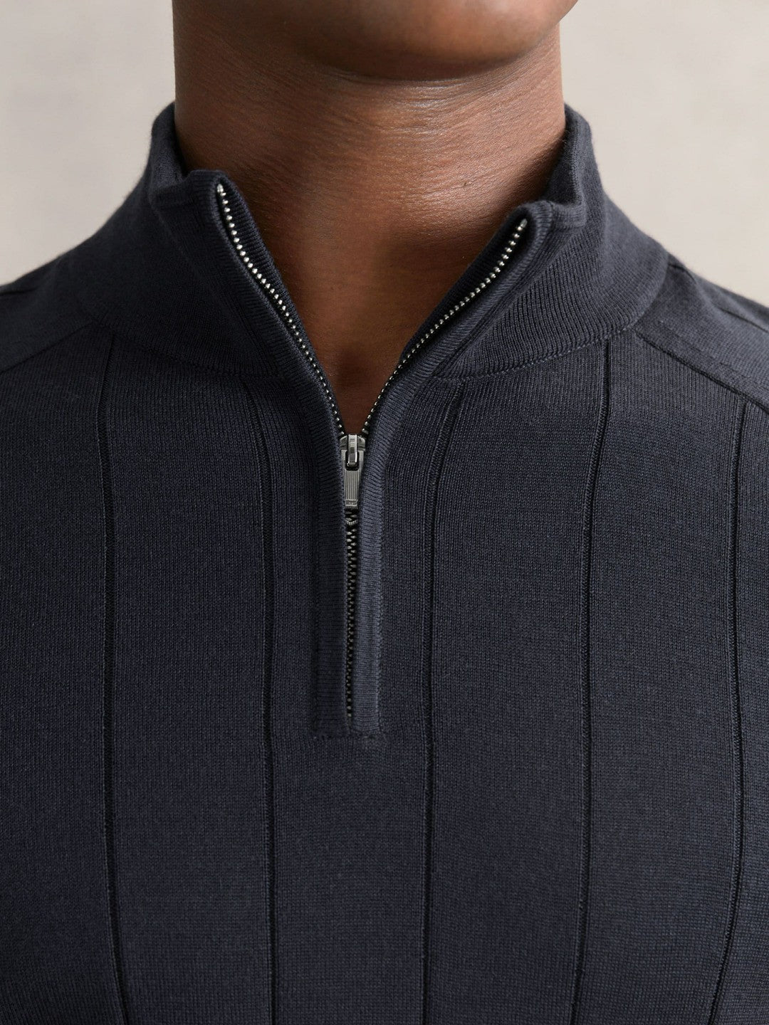 Merino Wool Wide-Rib Half-Zip Jumper in Airforce Blue | Reiss Men Best Seller