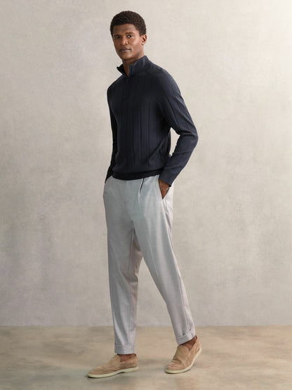 Merino Wool Wide-Rib Half-Zip Jumper in Airforce Blue | Reiss Men Best Seller