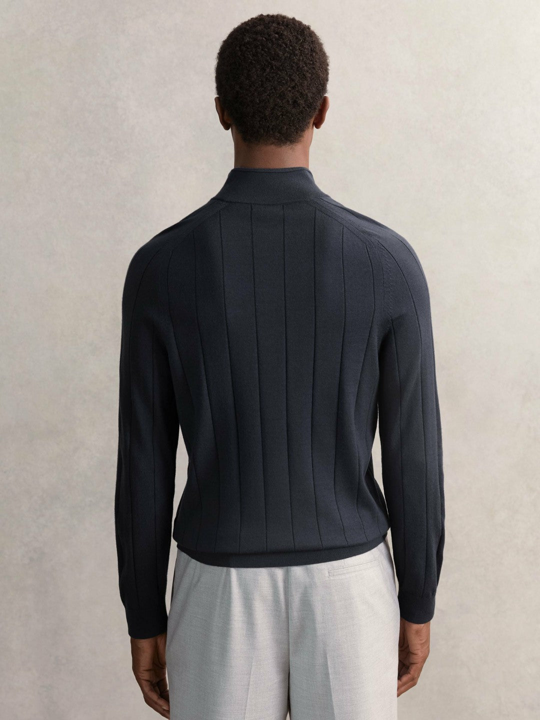 Merino Wool Wide-Rib Half-Zip Jumper in Airforce Blue | Reiss Men Best Seller