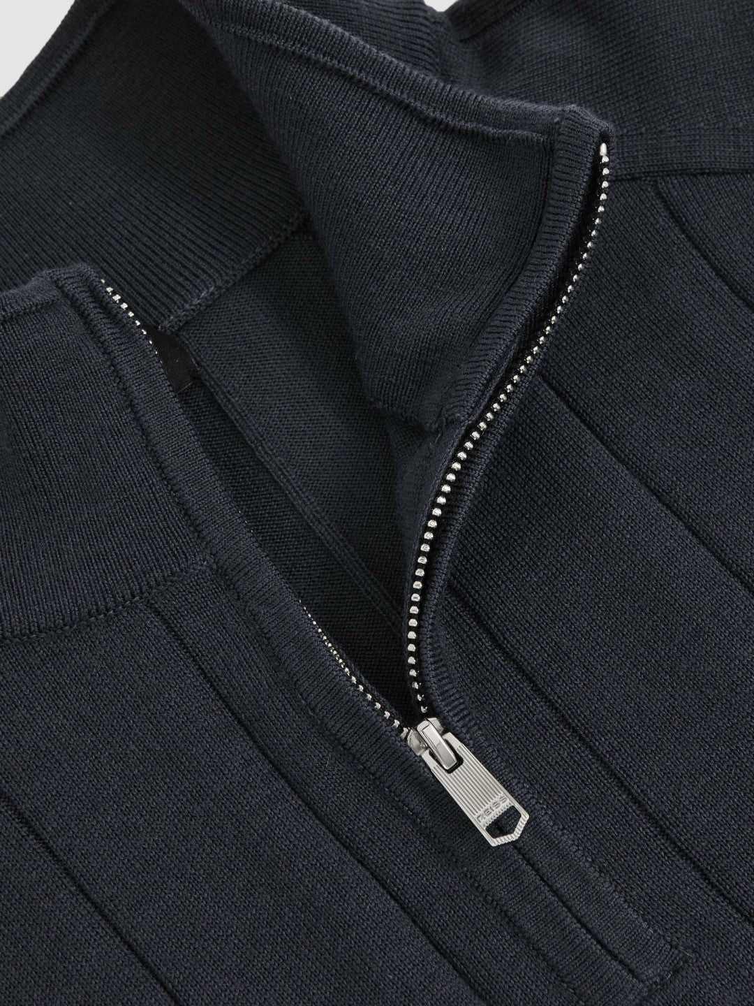Merino Wool Wide-Rib Half-Zip Jumper in Airforce Blue | Reiss Men Best Seller