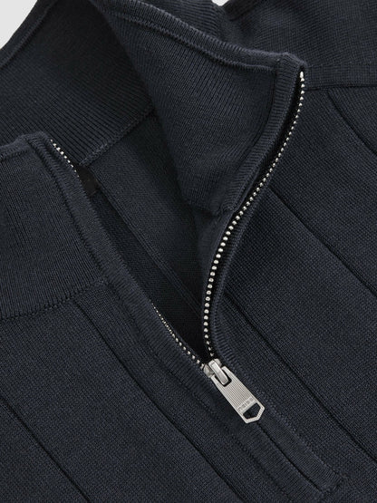 Merino Wool Wide-Rib Half-Zip Jumper in Airforce Blue | Reiss Men Best Seller