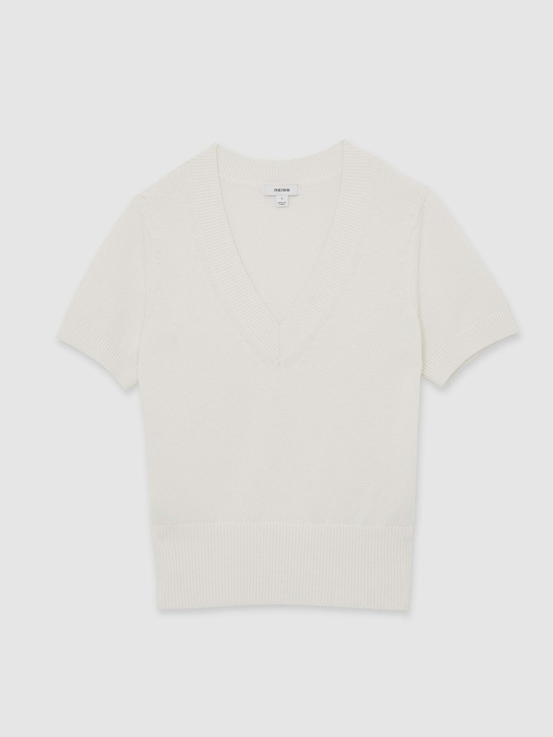 Cotton-Wool Knit V-Neck Top in Ivory | Reiss Women Featured