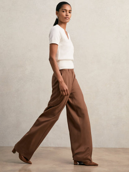 Cotton-Wool Knit V-Neck Top in Ivory | Reiss Women Featured