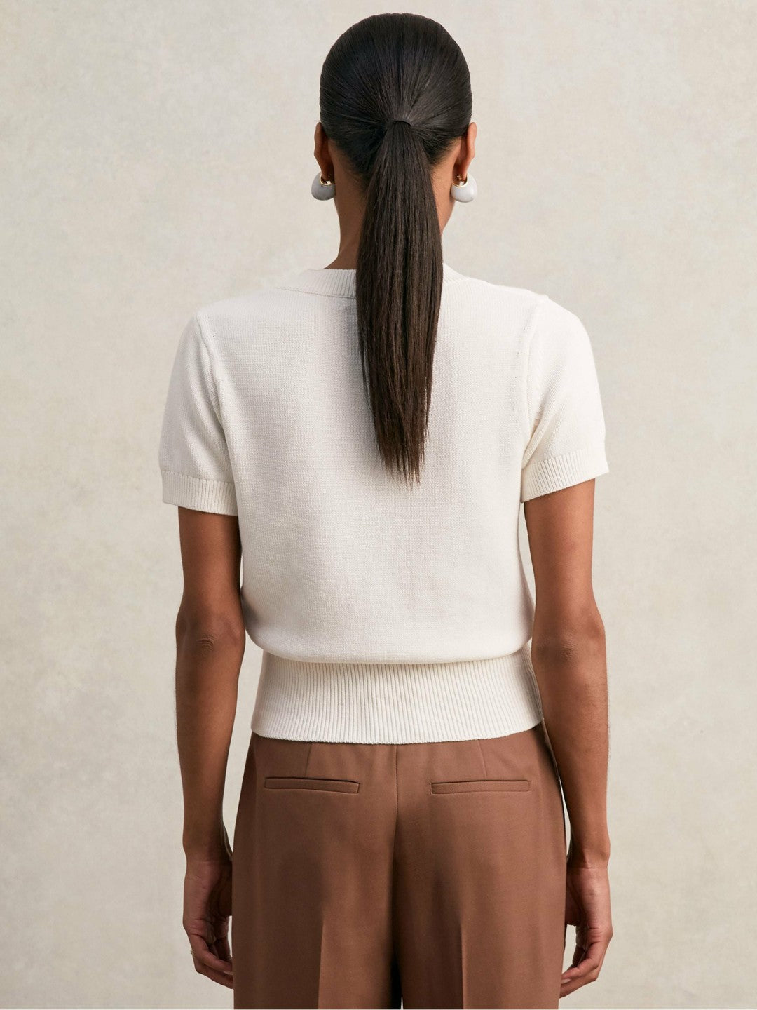Cotton-Wool Knit V-Neck Top in Ivory | Reiss Women Featured