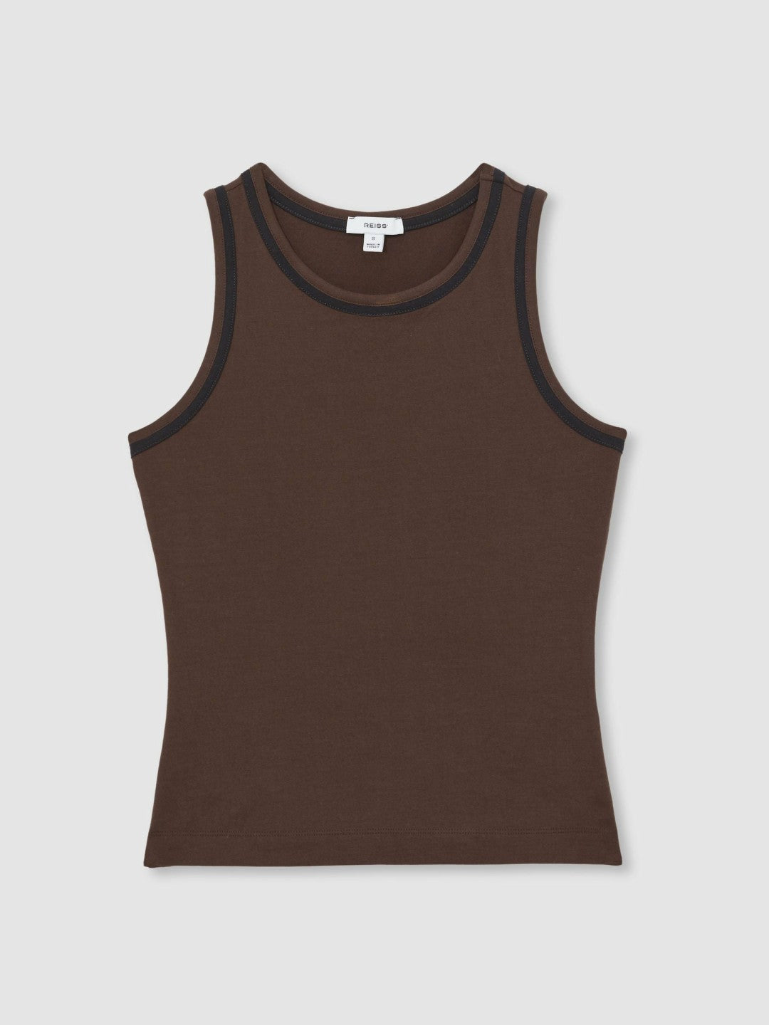 Stretch-Cotton Jersey Tipped Vest in Chocolate Brown/Black | Reiss Women Trending