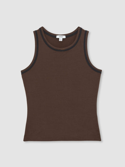 Stretch-Cotton Jersey Tipped Vest in Chocolate Brown/Black | Reiss Women Trending