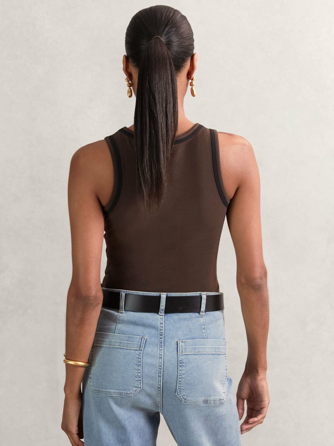 Stretch-Cotton Jersey Tipped Vest in Chocolate Brown/Black | Reiss Women Trending