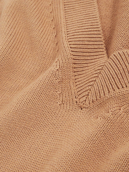 Cotton-Wool Knit V-Neck Top in Camel | Reiss Women Exclusive
