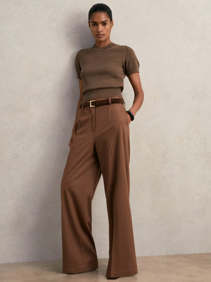 Cotton And Wool Crew-Neck Top in Brown | Reiss Women Popular