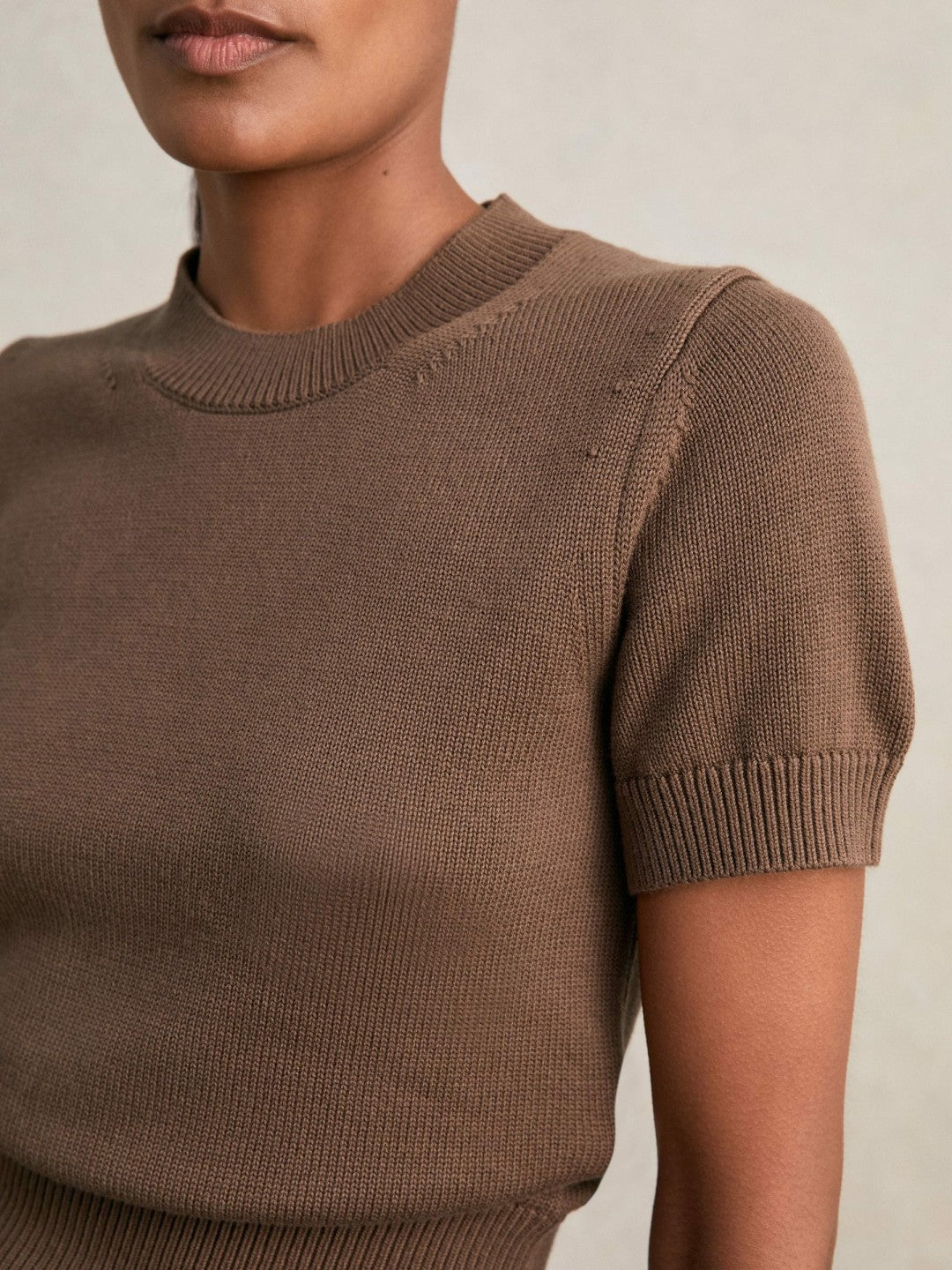 Cotton And Wool Crew-Neck Top in Brown | Reiss Women Popular