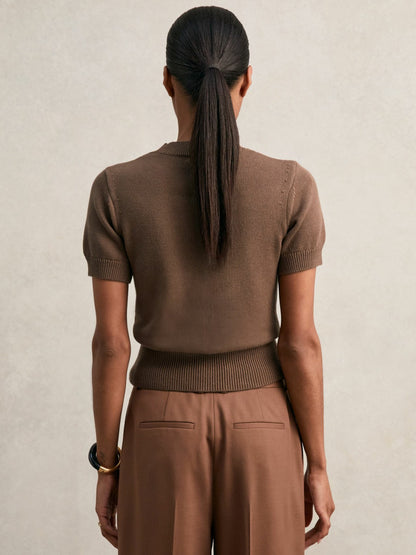 Cotton And Wool Crew-Neck Top in Brown | Reiss Women Popular