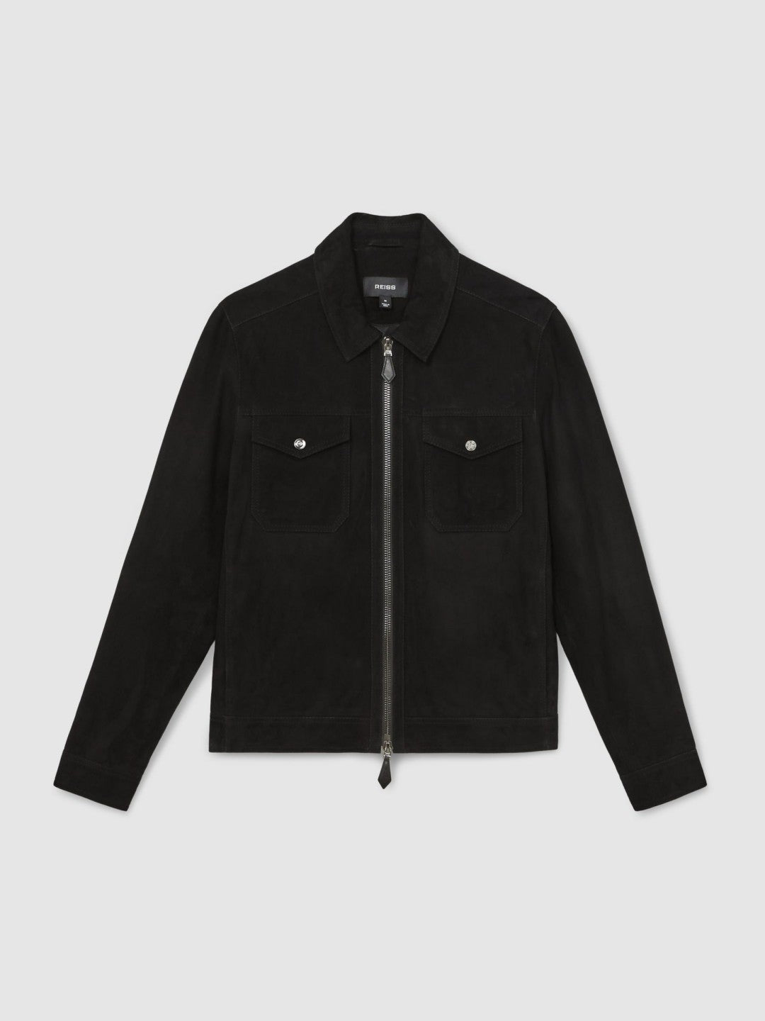 Suede Zip Through Jacket in Black | Reiss Men Signature