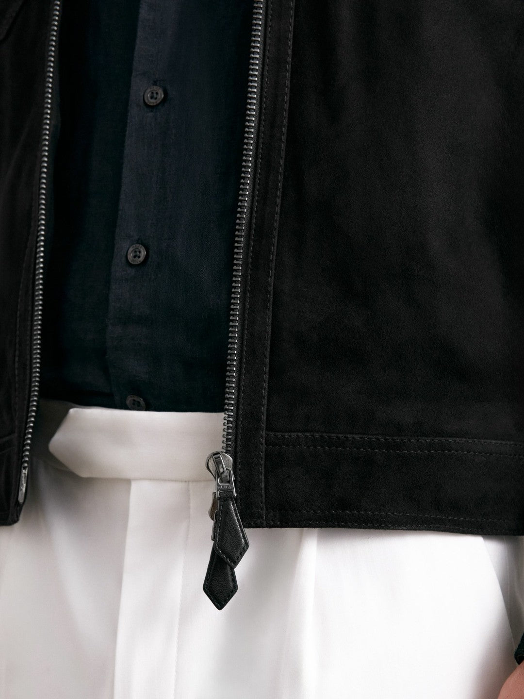 Suede Zip Through Jacket in Black | Reiss Men Signature