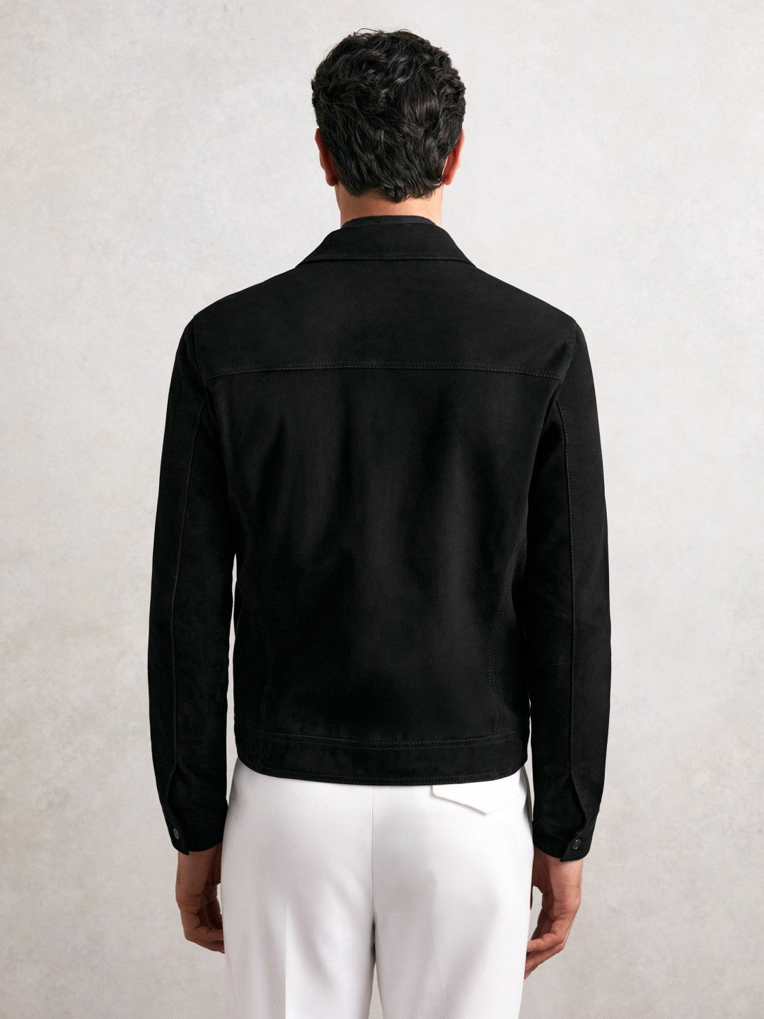 Suede Zip Through Jacket in Black | Reiss Men Signature