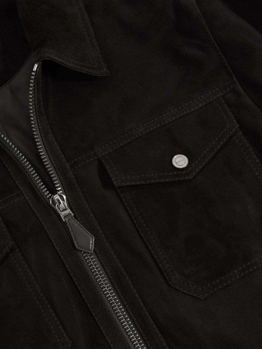 Suede Zip Through Jacket in Black | Reiss Men Signature